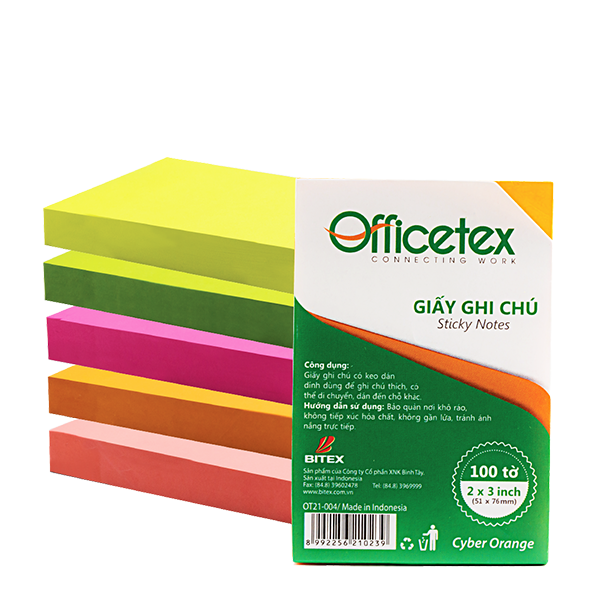 Giấy ghi chú Officetex dạ quang nhiều màu