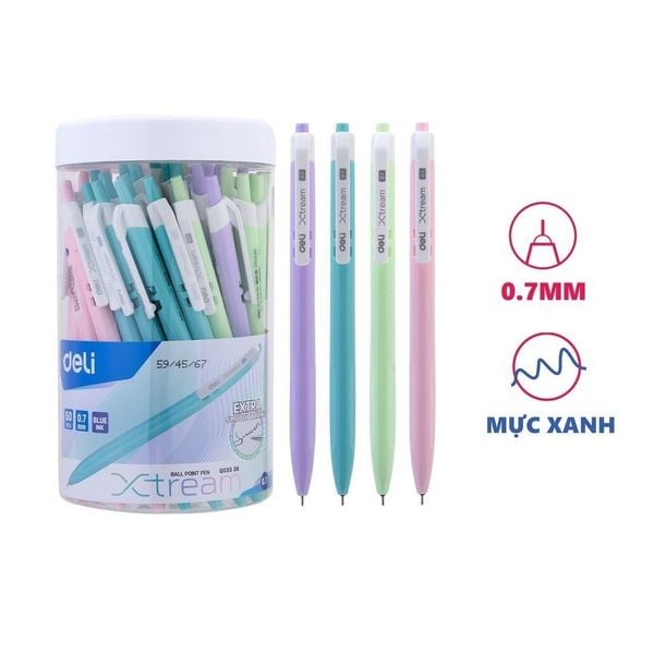 Bút bi DELI 0.7mm STREAM(xanh) - Q03336_Hộp 50